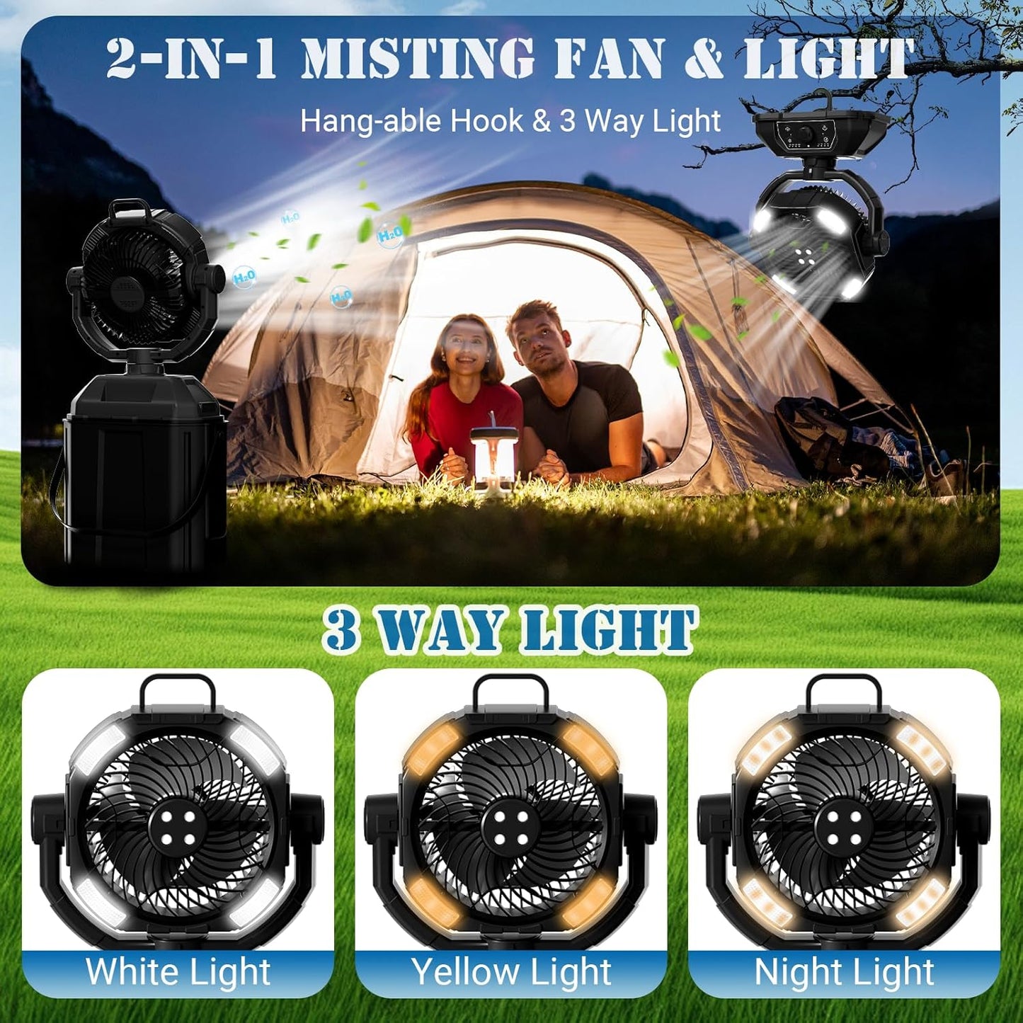 1.6GAL Bucket Portable Misting Fans for Outdoors Patios,20000Ma